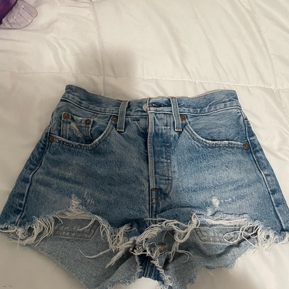 Levi's Blue Distressed Jean Shorts - Picture 1 of 3